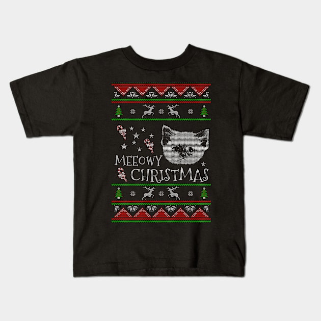 Funny Christmas Cat T shirt Ugly Sweater Meeowy Christmas Kids T-Shirt by giftideas